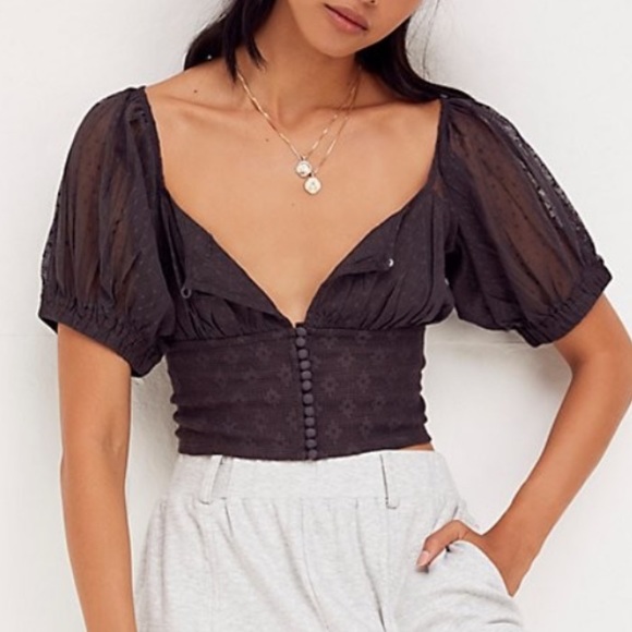 Free People Tops - Free People | Heartstrings Lace Crop Top in Brown